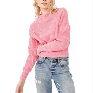 Free People Too Good Sweater Bright Heathered Pink Long Sleeve M color pop